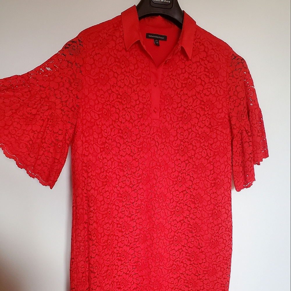 Red lace Banana Republic dress, size L (tall)